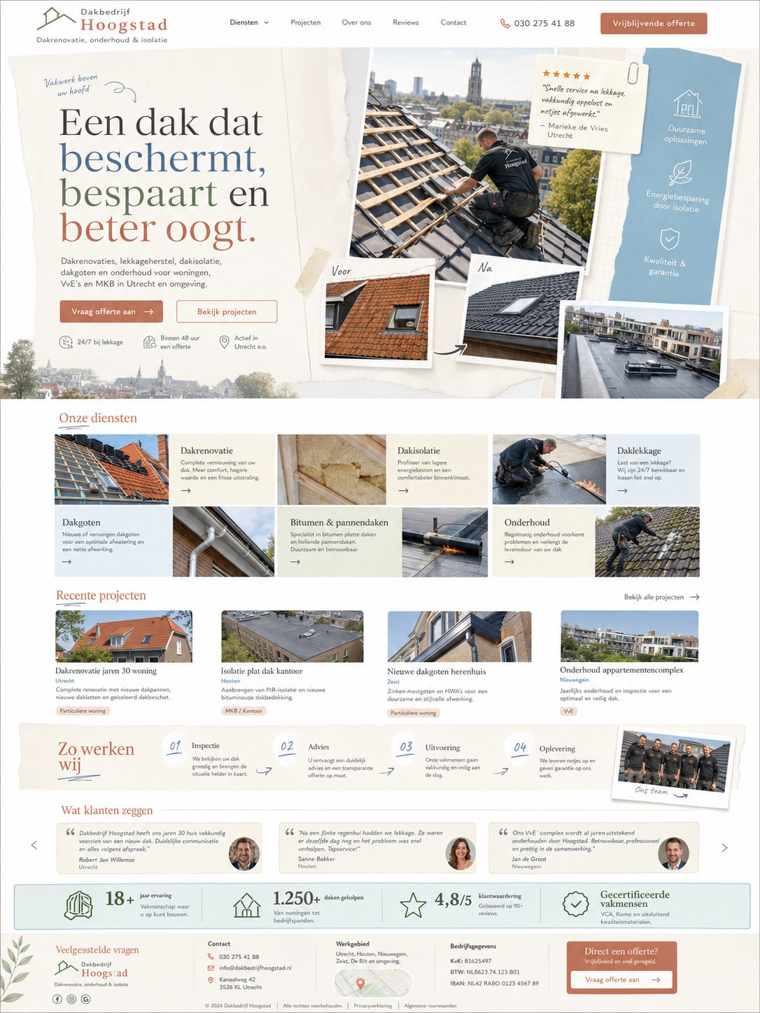 Webdesign voor Dakbedrijf Hoogstad met dakrenovatie en offerteaanvraag